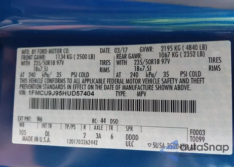 2017 Ford Escape Titanium из США, поврежденный, VIN 1FMCU9J95HUD57404